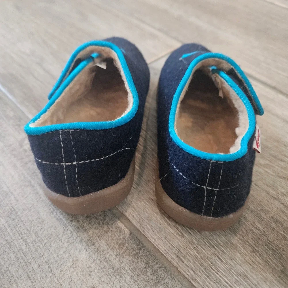 See Kai Run Cruz II Slipper Kid 7 Navy Blue Wool Felt Faux Fur Indoor House